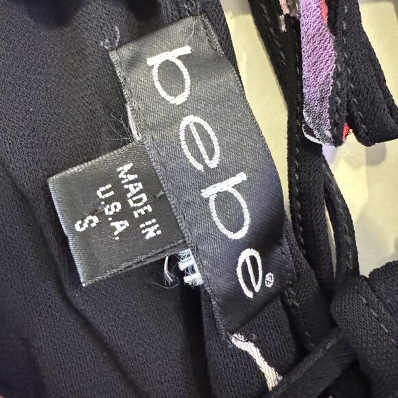 Vintage Bebe Womens Y2K 90s Spaghetti Straps Black Floral Print Tank Top Size S - Picture 8 of 8